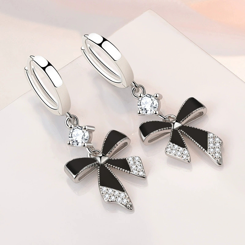 Tie Clip Silver - Siyah Yay Küpe Uzun Stil Çok